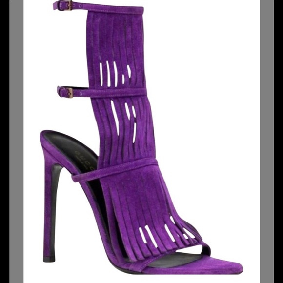 Gucci Shoes - GUCCI PURPLE BERRIES BECKY SUEDE FRINGE HEELS